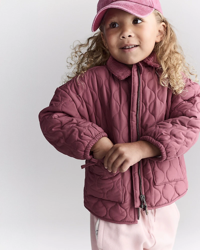 Toddler Girl Quilted Barn Jacket - Burgundy