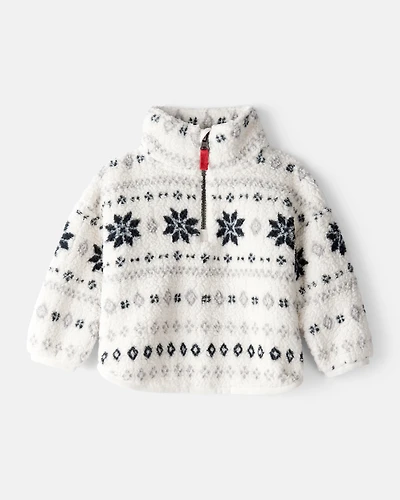 Baby Girl Fairisle Sherpa Quarter-Zip Pullover - White