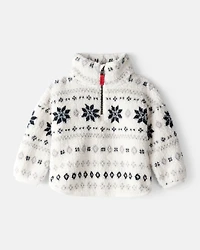 Baby Girl Fairisle Sherpa Quarter-Zip Pullover - White