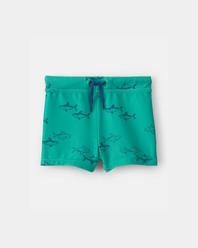 Baby Boy 2-Piece Shark Rashguard Swimsuit Set - Green/Cream