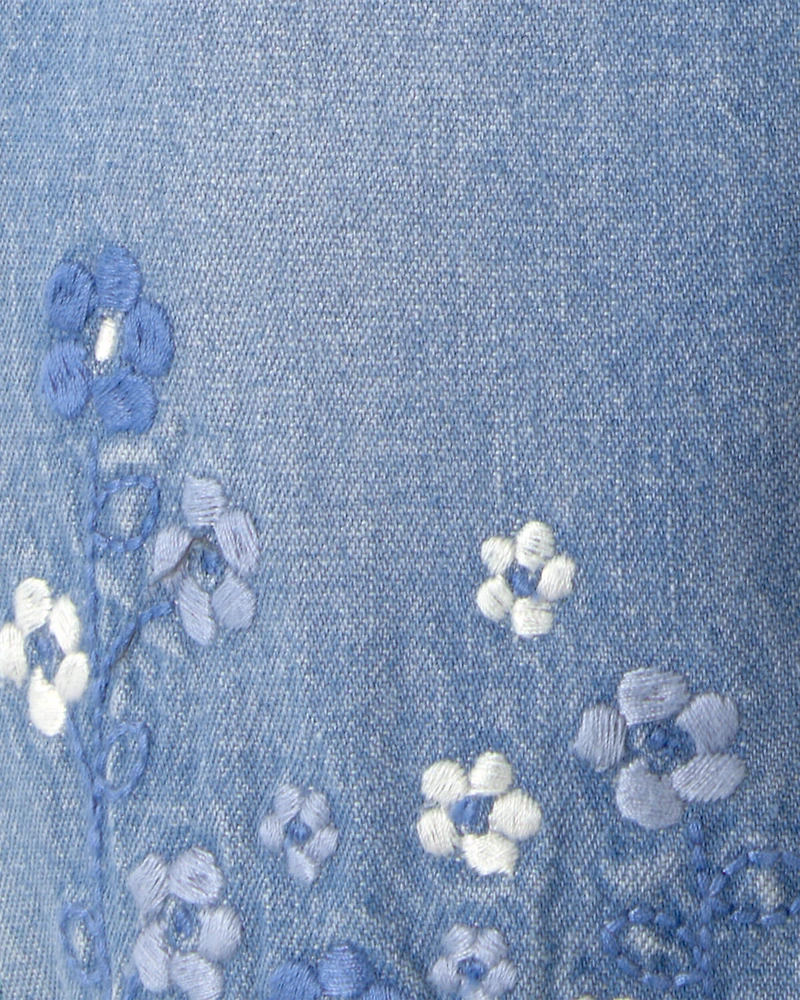 Baby Girl Floral Pull-On Denim Jogger - Medium Wash