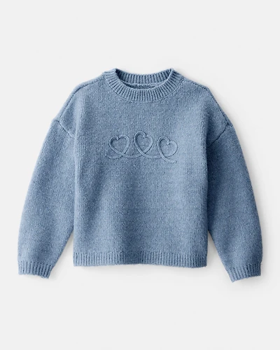 Toddler Girl Embroidered Heart Long-Sleeve Sweater - Blue