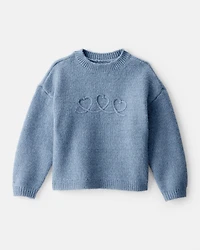 Toddler Girl Embroidered Heart Long-Sleeve Sweater - Blue