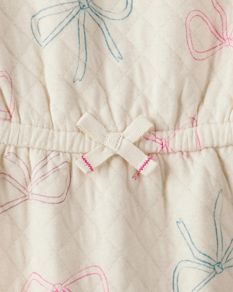 Baby Girl Bow Print Long-Sleeve Jumpsuit - Ivory