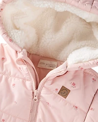 Baby Girl 1-Piece Snowsuit Made with Recycle Materials in Blush Petals Print