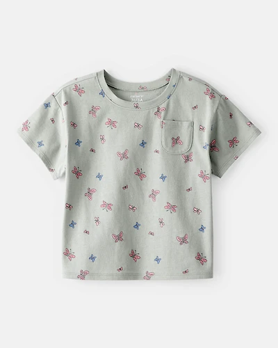 Toddler Girl Butterfly-Print Short-Sleeve Pocket Tee - Green
