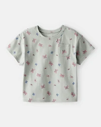 Toddler Girl Butterfly-Print Short-Sleeve Pocket Tee - Green