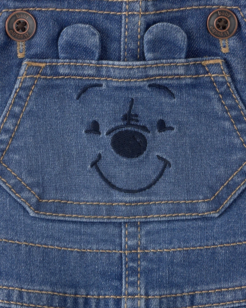 Baby Disney© Winnie the Pooh Embroidered Stretch Denim Bubble Romper - Medium Wash