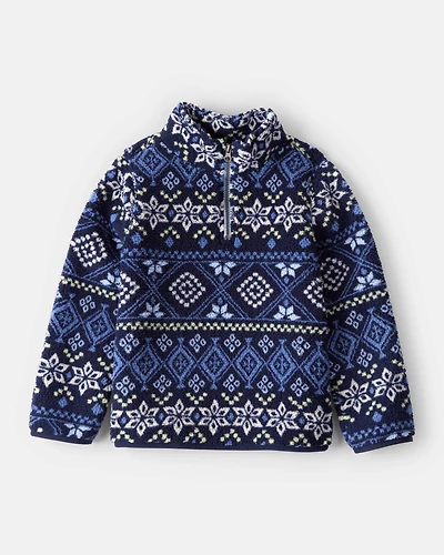 Boys Fairisle Quarter-Zip Sherpa Pullover Sweatshirt - Navy