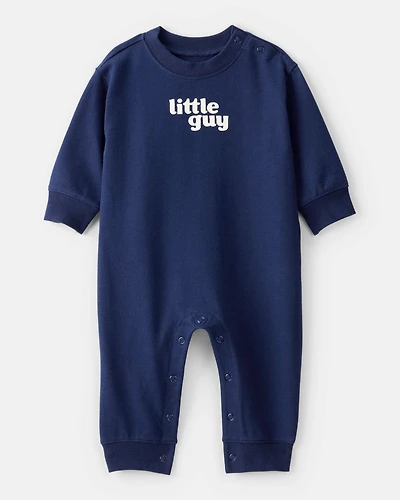 Baby Boy 'Little Guy' Cotton Long-Sleeve Jumpsuit - Navy