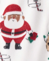 Baby Brown Santa Milk & Cookies Loose Fit Fleece Long-Sleeve Sleep & Play Pajamas - White