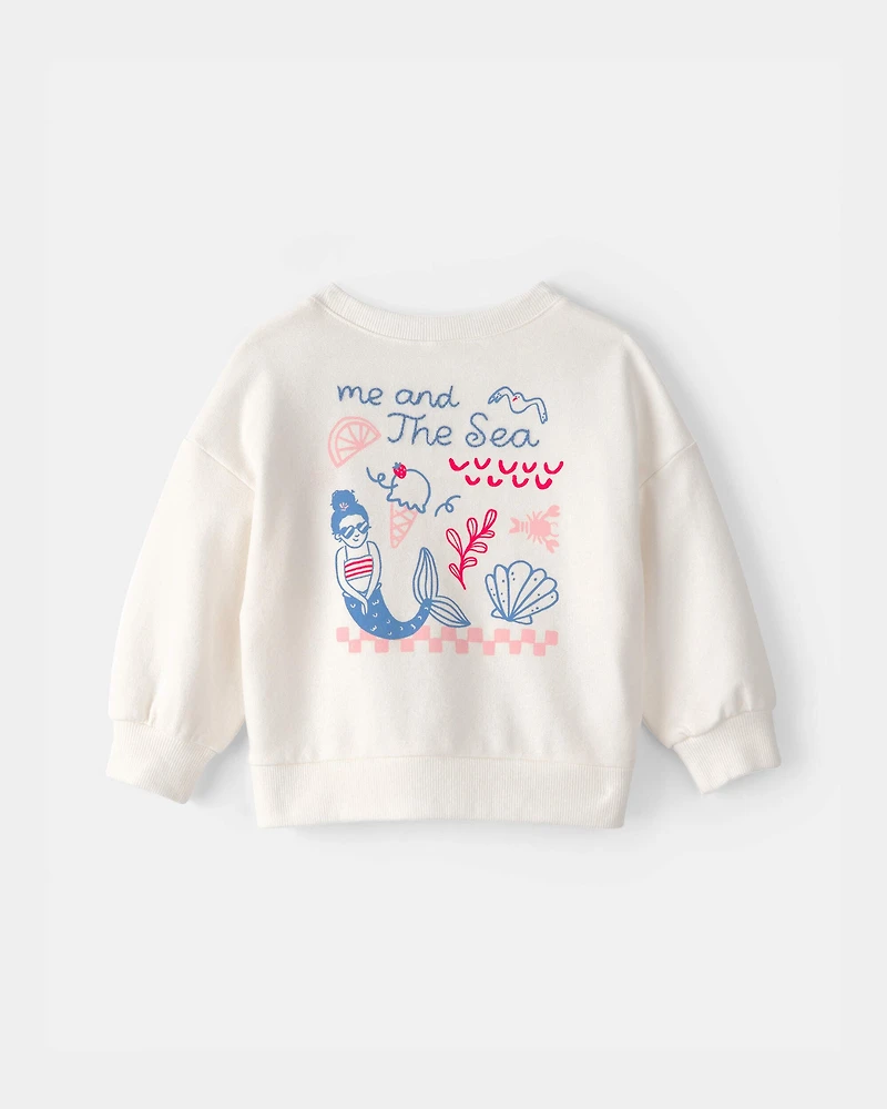 Baby Girl Mermaid French Terry Pullover Sweatshirt - Ivory
