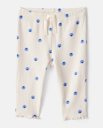 Baby Girl Blueberry Print Cotton Pull-On Pants - Ivory