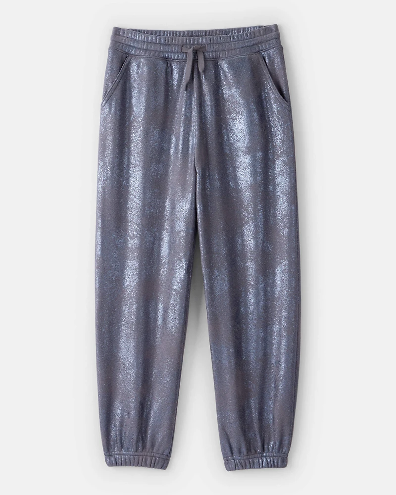 Girls DayDream Fleece Metallic Knit Drawstring Joggers - Grey