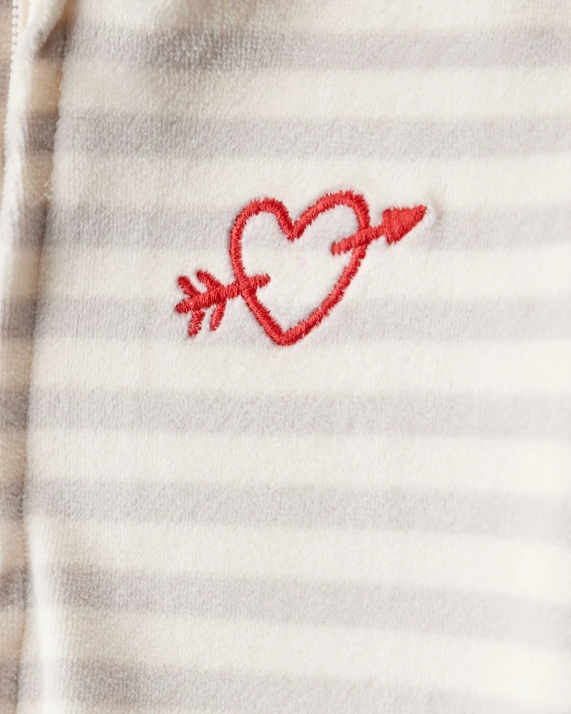 Baby Valentine's Day Striped DreamPlush Snug Fit 2-Way Zip Sleep & Play Pajamas - Grey