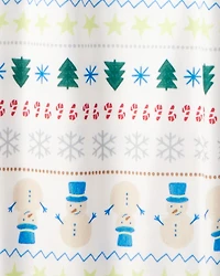 Adult Snowman Fair Isle Cotton Long-Sleeve Snug Fit 2-Piece Pajamas - Green/White