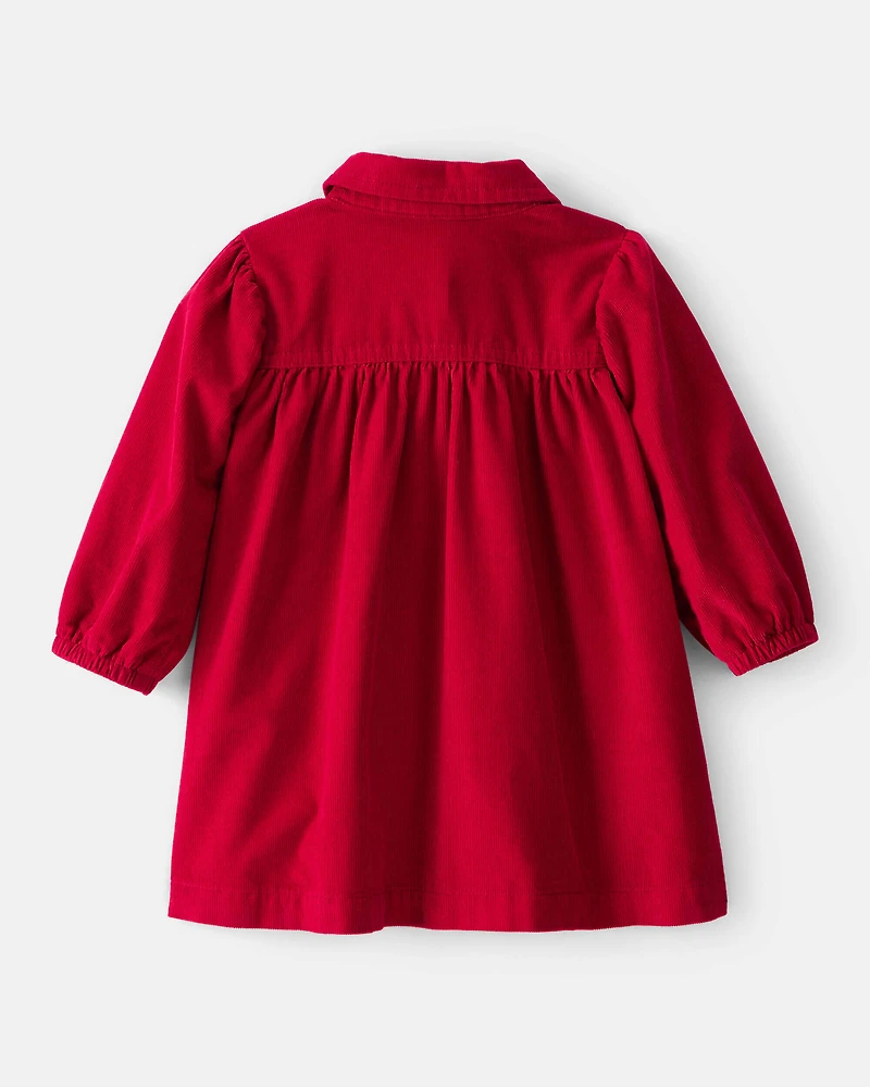 Baby Girl Corduroy Long-Sleeve Dress - Red