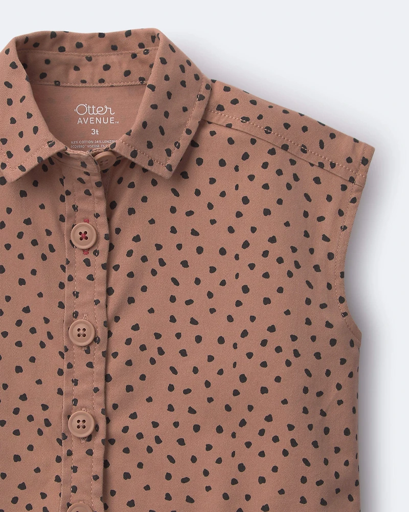 Toddler Girl Sleeveless Button-Down Top in Dot Print