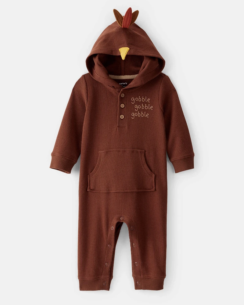 Baby Turkey Long-Sleeve Hooded Jumpsuit - Brown