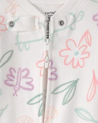 Baby Girl Floral 100% Cotton Snug Fit 1-Piece Pajama Set - White