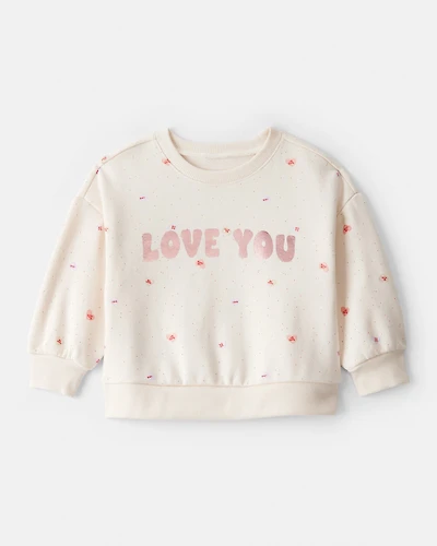 Baby Girl Heart Long-Sleeve Pullover Sweatshirt - Ivory