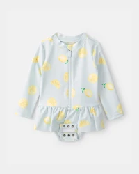 Baby Girl 1-Piece Lemon Rashguard Swimsuit - Blue