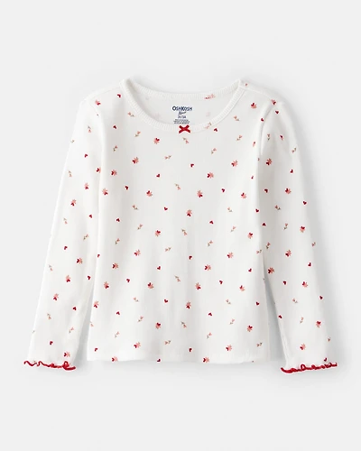 Toddler Girl Floral Print Ruffle Long-Sleeve Top - White