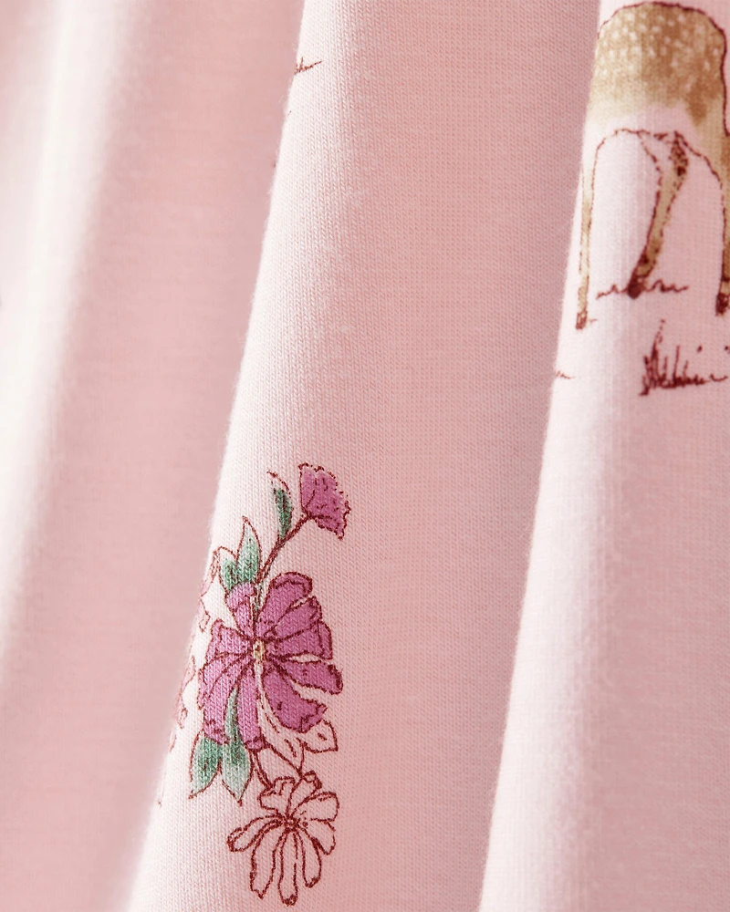 Baby Girl Deer & Floral Print PurelySoft Long-Sleeve 2-Way Zip 1-Piece Pajamas - Pink