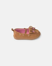 Toddler Girl Boat Shoes with Charm - Brown
