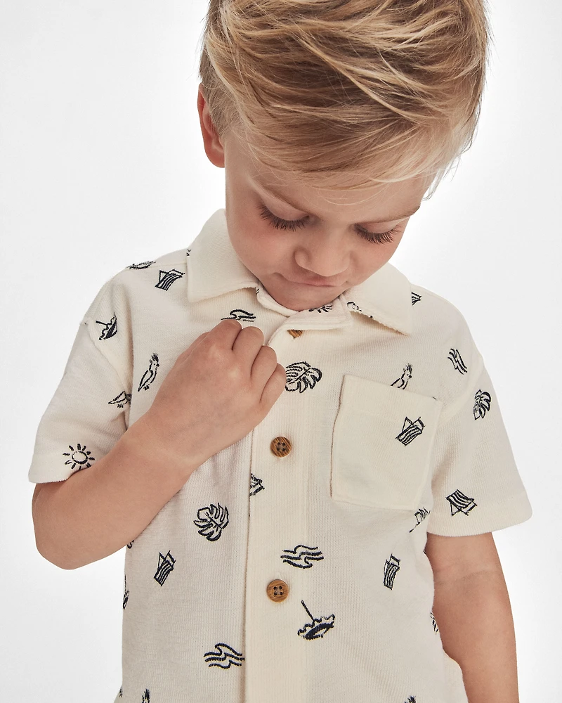Boys Beach Button-Down Shirt - Ivory