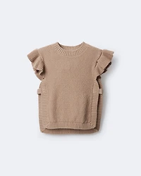 Toddler Girl Ruffle Sweater Vest - Tan