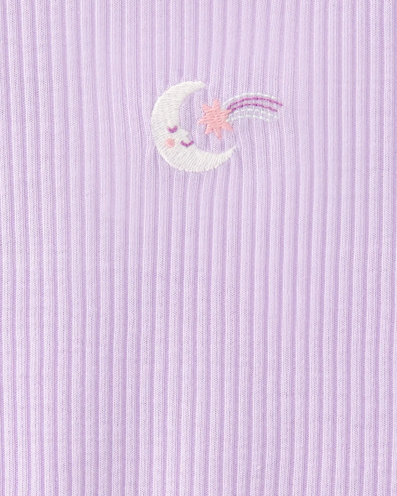Toddler Girl Moon Rib Loose Fit 2-Piece Pajama Set - Purple