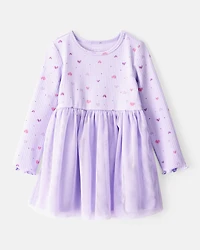 Toddler Girl Heart Print Long-Sleeve Dress - Purple