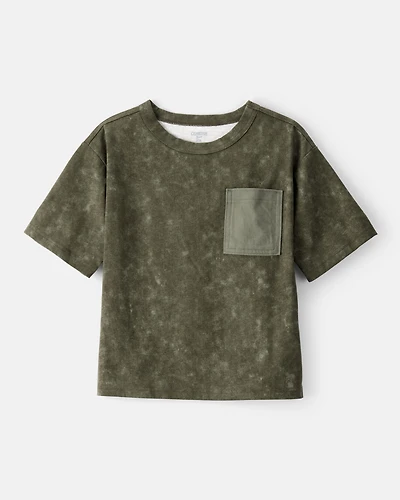 Boys Acid Wash Print Cotton Short-Sleeve Fashion Top - Green