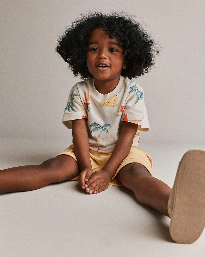Toddler Dolman Tee in Sandcastle Print - Cream