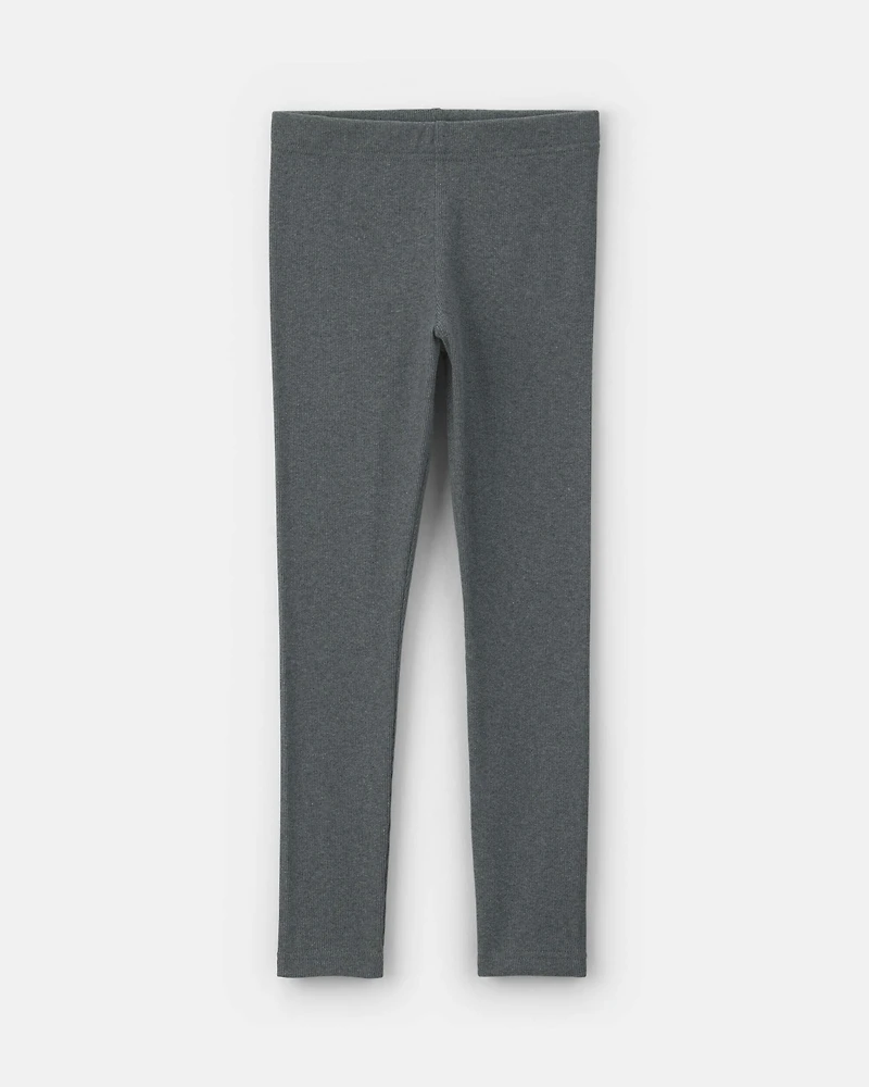 Girls Pull-On Stretch Rib Leggings - Grey