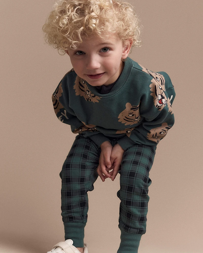 Toddler No-Seam Jogger Pant in Plaid - Green/Black