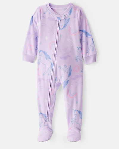 Toddler Girl Unicorn Loose Fit Long-Sleeve 1-Piece Pajamas - Purple