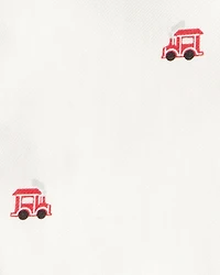 Baby Boy Train Print Button-Down Fashion Bodysuit - White