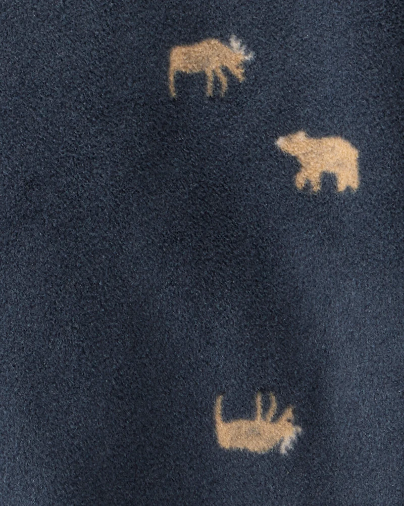 Toddler Boy Moose & Bear Loose Fit Long-Sleeve 1-Piece Pajamas - Navy Blue