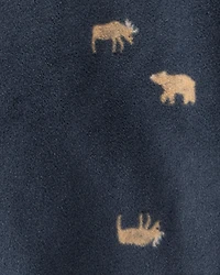 Toddler Boy Moose & Bear Loose Fit Long-Sleeve 1-Piece Pajamas - Navy Blue