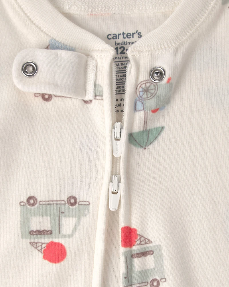 Baby 2-Pack Ice Cream Truck 100% Cotton Snug Fit 1-Piece Pajama - Blue/Ivory