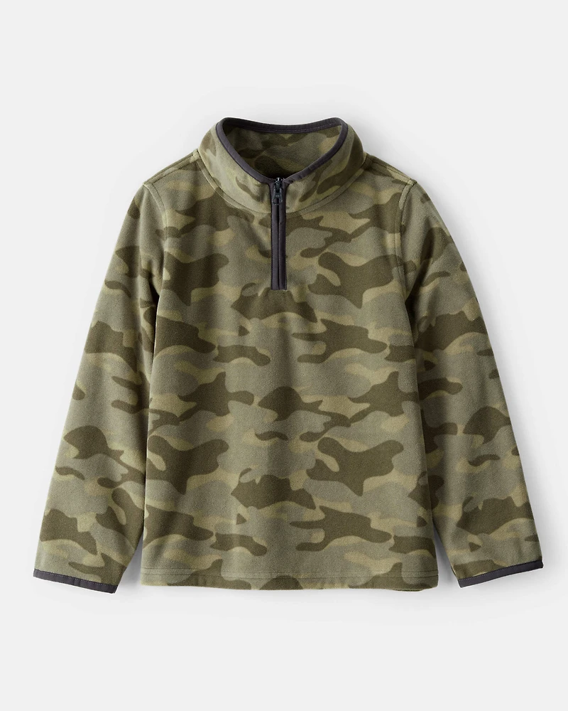 Boys Camouflage Microfleece Quarter-Zip Pullover - Green
