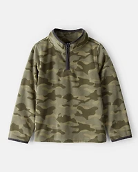 Boys Camouflage Microfleece Quarter-Zip Pullover - Green