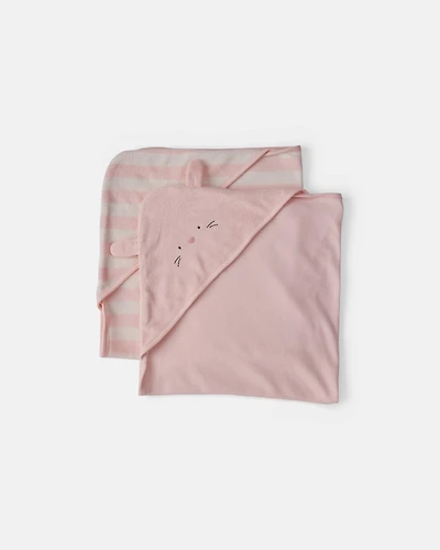 Baby Girl 2-Pack Bunny Terry Towels - Pink