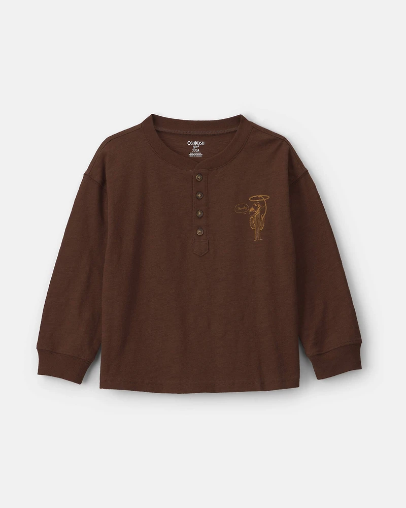 Toddler Boy 'Best Of The West' Long-Sleeve Henley T-Shirt - Brown