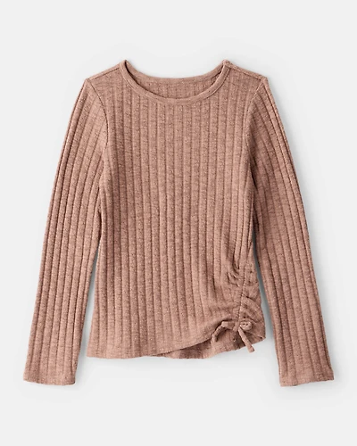 Girls Cinched Rib Top - Brown