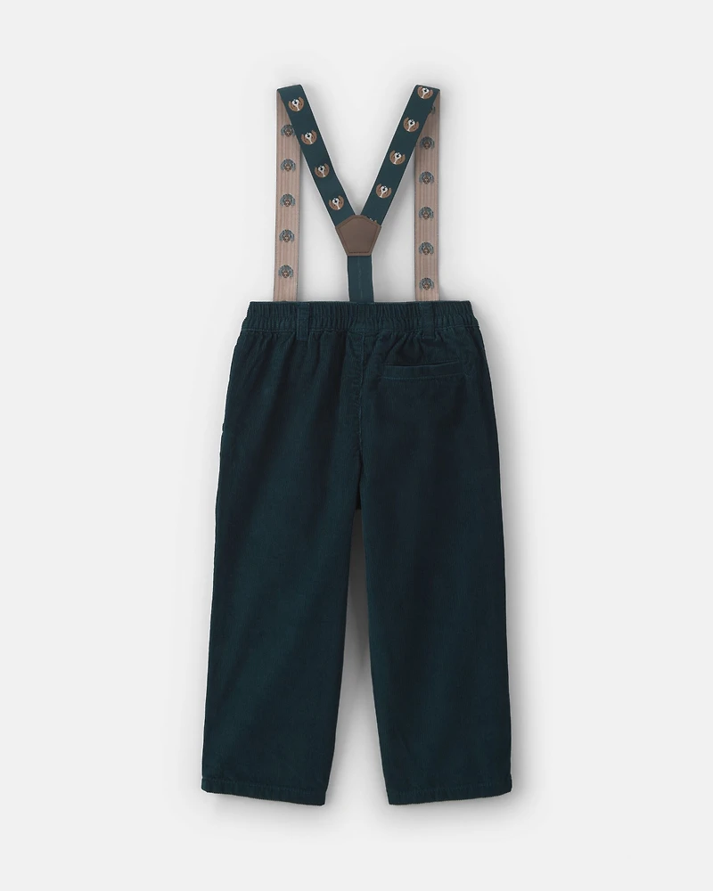 Toddler Boy Corduroy Suspender Pants - Navy Blue