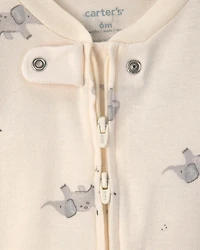 Baby 2-Pack Elephant Striped 100% Cotton 2-Way Zip Sleep & Play Pajamas - Ivory/Grey
