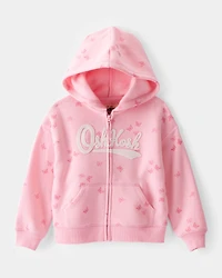 Toddler Girl 2-Piece Butterfly Print Logo Zip Jacket & Joggers Set - Pink